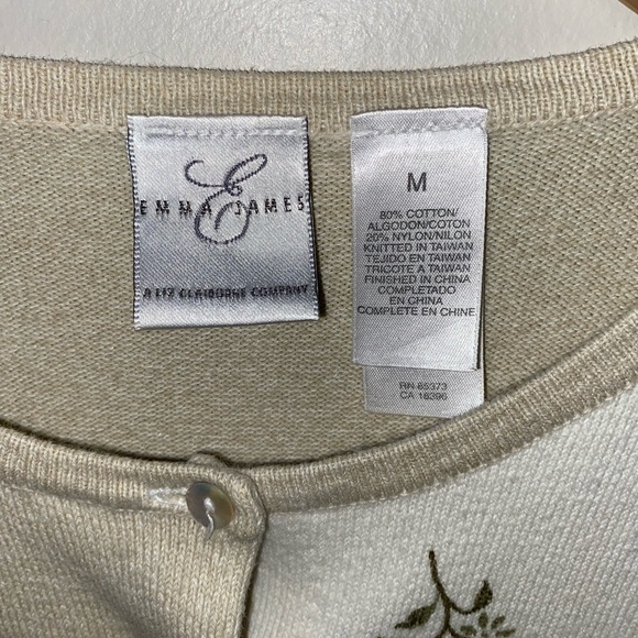 Emma James Beige White Floral Button Accents Knit Cardigan Sweater Women’s M - Picture 2 of 4
